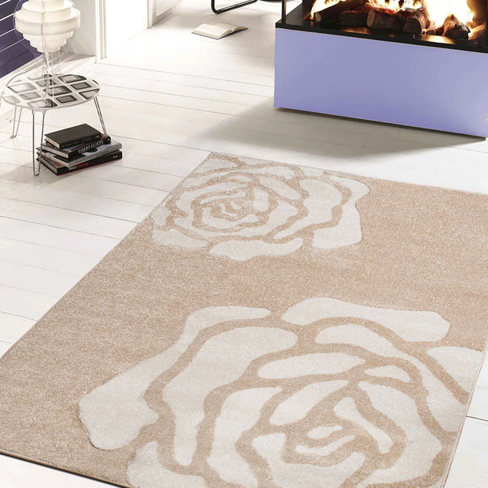 Beige Rose Pattern Delhi Rug - Image 4