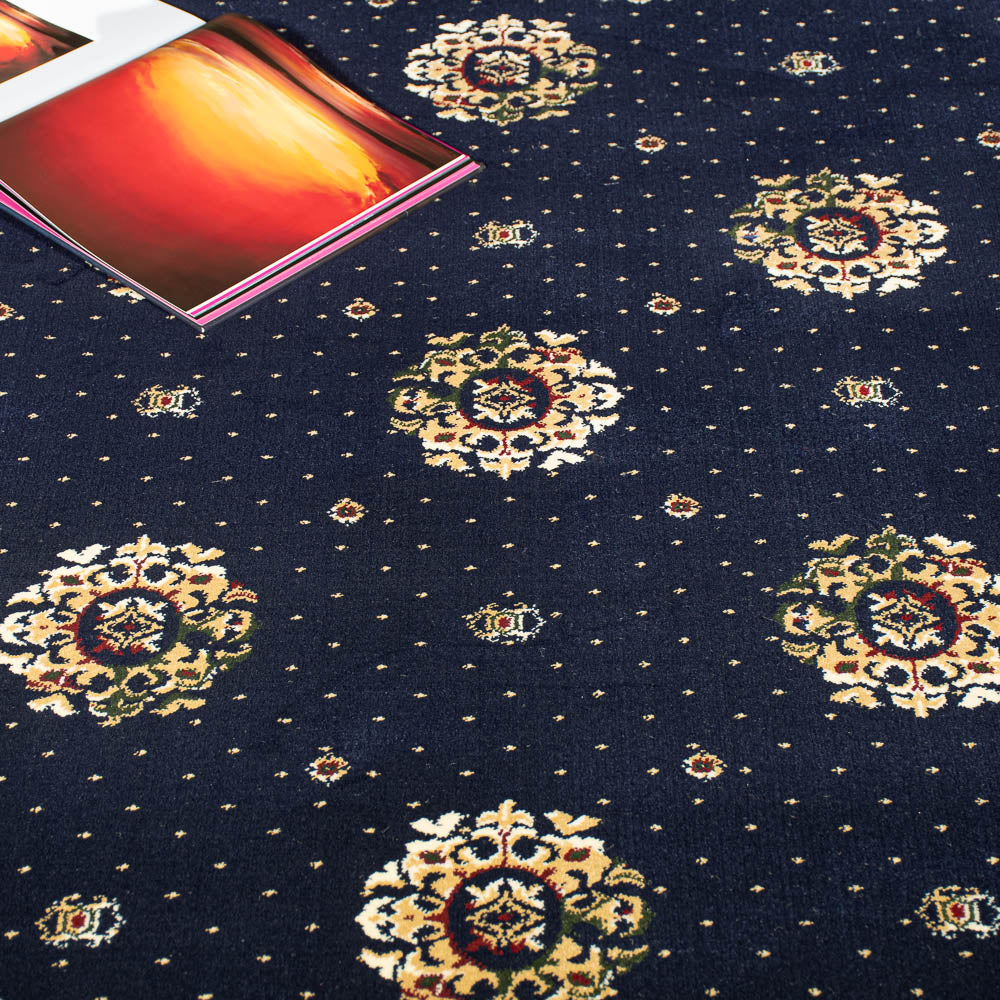 Midnight Blue Medallion Wentworth Patterned Wilton Carpet - Image 2